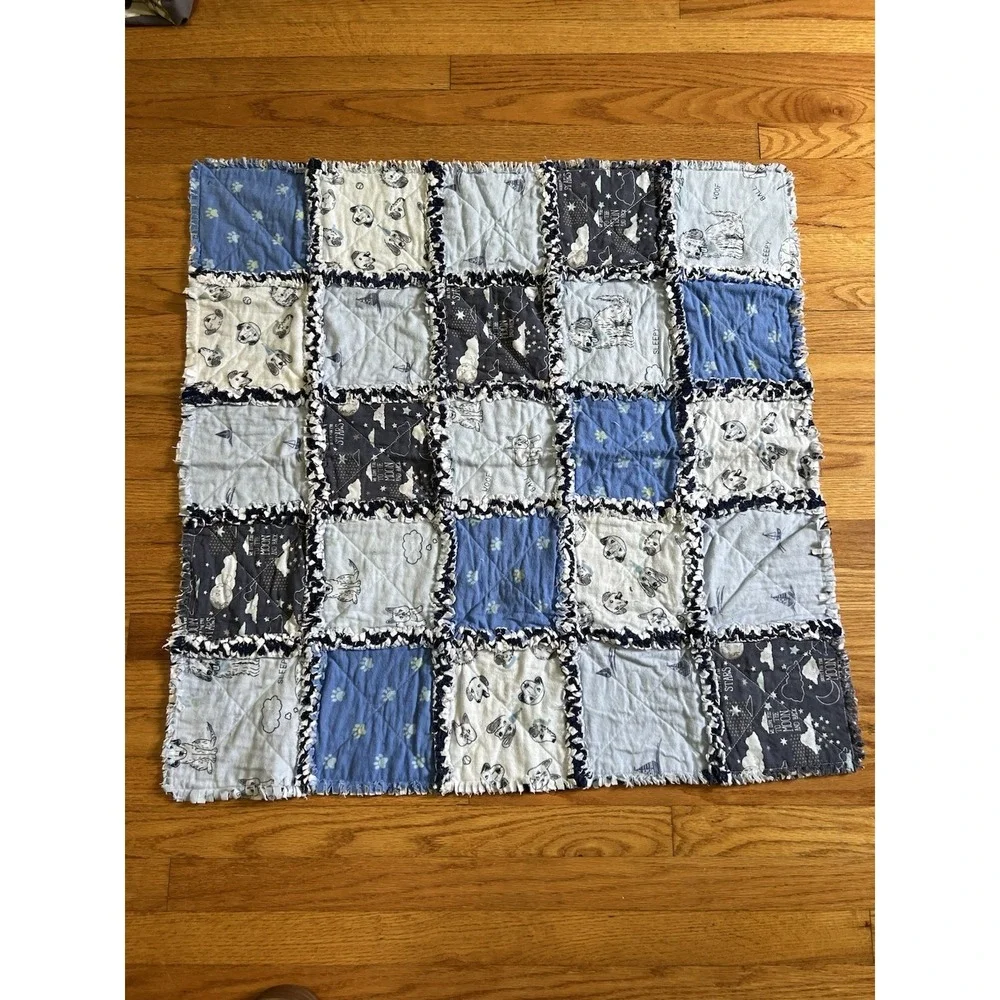Handmade Rag Quilt Baby Blanket Puppy Dog Theme Flannel 34x34